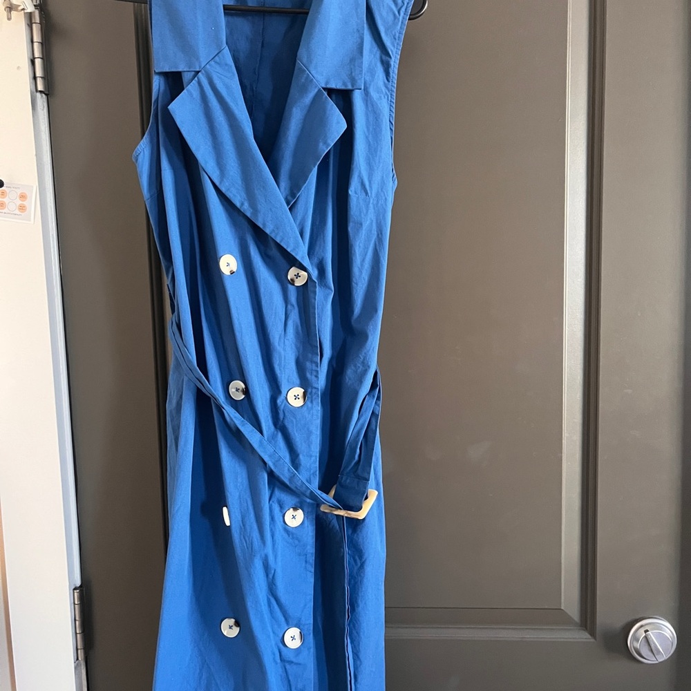 Chic Blue Double-Breasted Sleeveless Dress